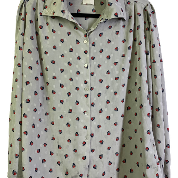 PANTHER Vintage Grey & Red Printed Button Down Blouse - Picture 6 of 13